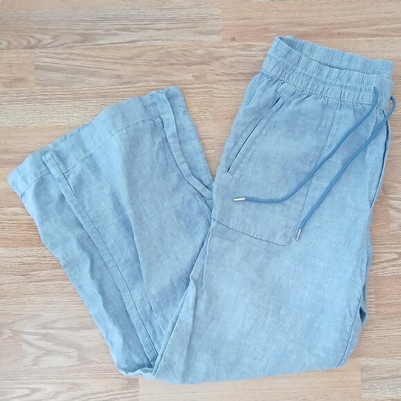 Athleta 100% Linen Wide Leg Retreat Pants Blue Size 12 - Picture 2 of 6